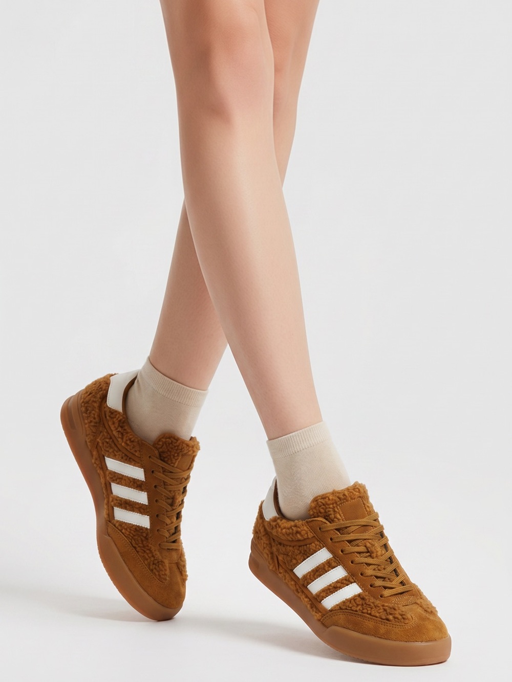 Steve Madden Women's Tan Suede Sneakers with White Stripes